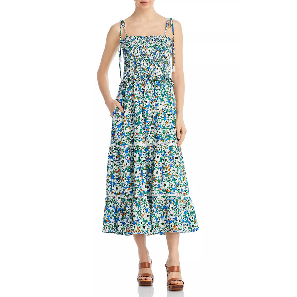 Lost And Wander Renoir's Terrace Printed Maxi Dress Green Blue Size L 4619